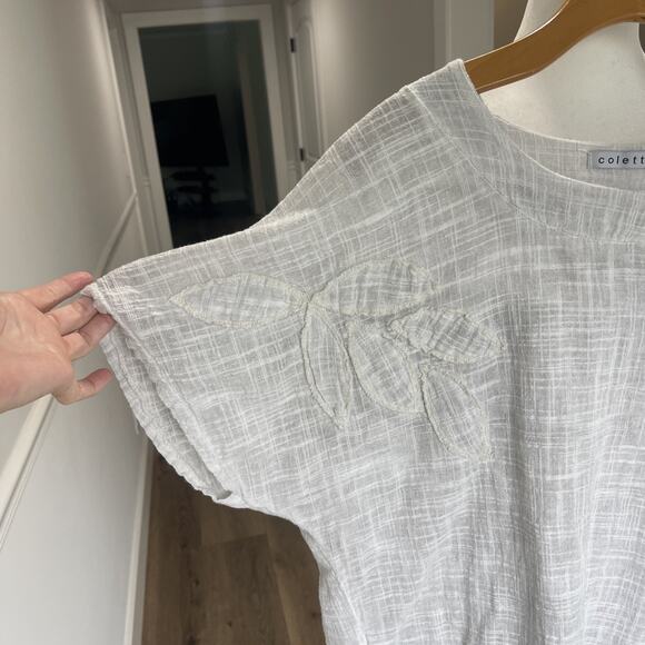 Colette Sz L Linen Top Blouse Short Sleeve Boxy Lagenlook Breathable Scoop Neck - Picture 2 of 12